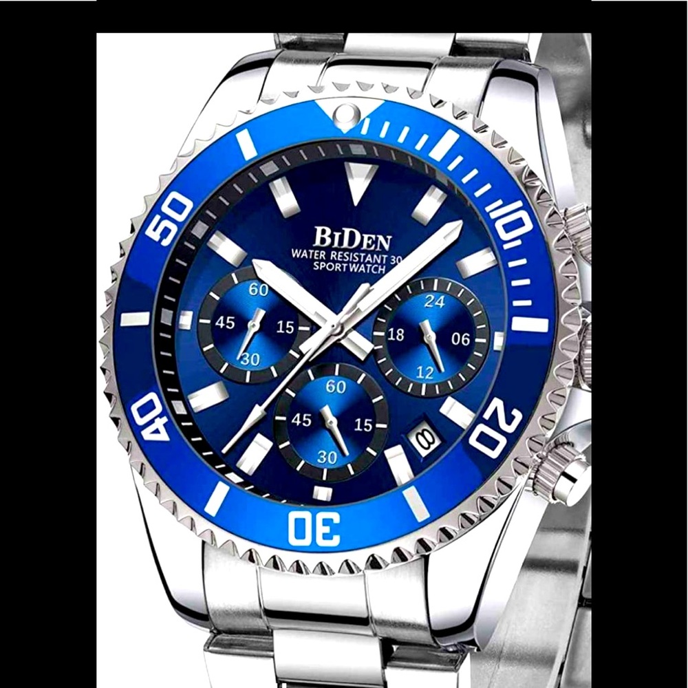 NEW Watch Chronograph Stainless Steel Waterproof Date Analog Quartz Wrist Watch